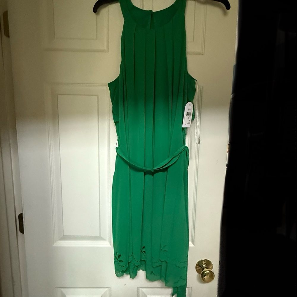 Jessica Simpson Green Sleeveless Pleated Dress - Lattice Trim